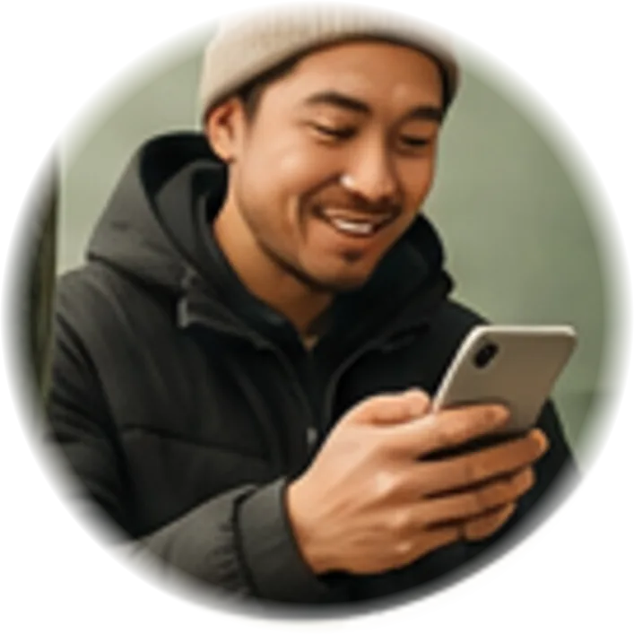 A man smiling at his phone